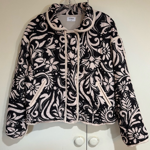 Storia Jackets & Blazers - Storia Black Jacket with Cream Floral Quilting